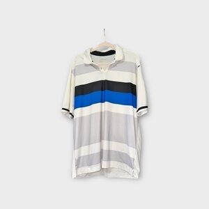 Nike Golf Dry Fit White and Blue Stripped Size Large